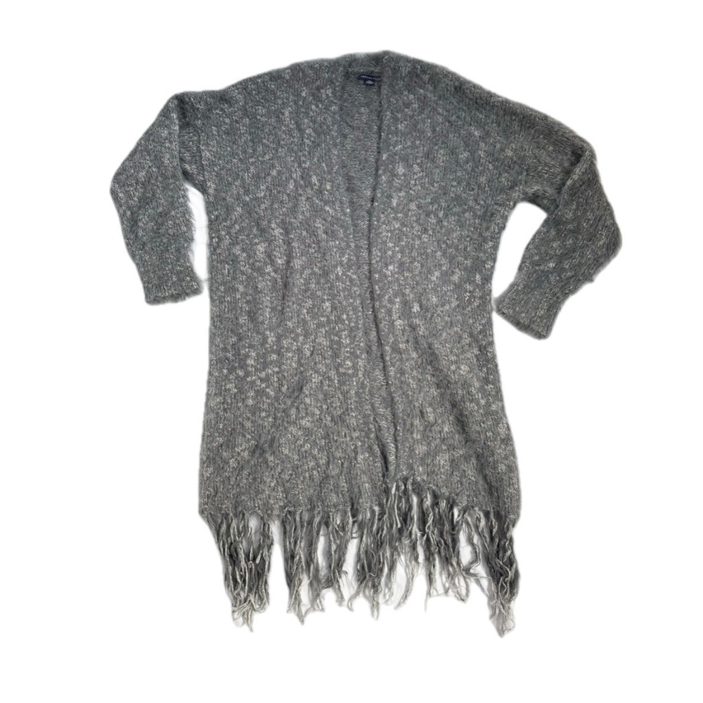 American Eagle Gray Cozy Knit Fringe Cardigan – Boho Long Sweater Women’s XS/S